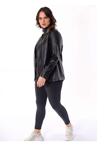 Trend42plus Geaca neagra din piele cu fermoar