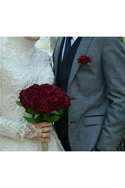 Evsay Gelin Buketi Gelin Eli Çiçeği Ve Damat Yaka Çiçeği Düğün Nişan Kına Bordo