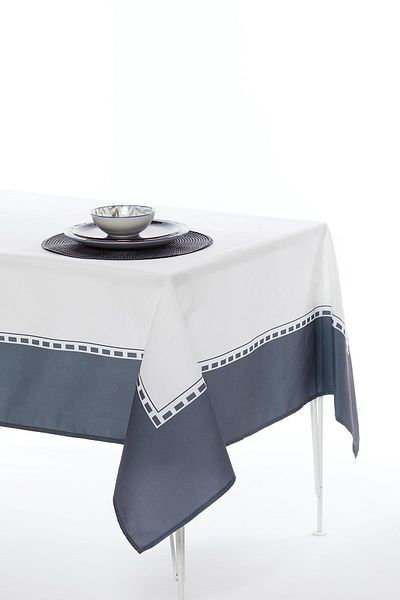 AYSHOME مفرش طاولة من نسيج قرص العسل مقاوم للبقع باللون الرمادي بإطار مسطح مقاس 145x200