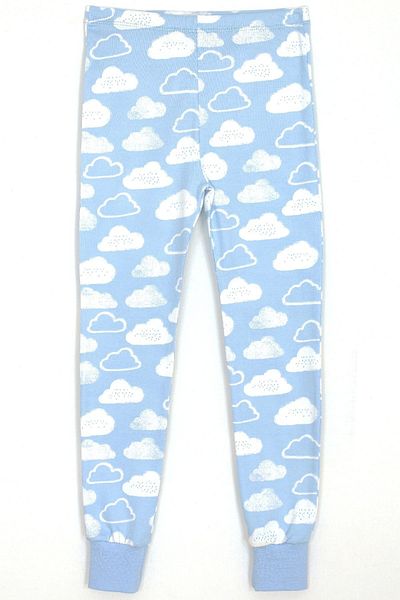 DobaKids Pantaloni de pijama din bumbac pieptănat cu model de nor albastru pentru fete