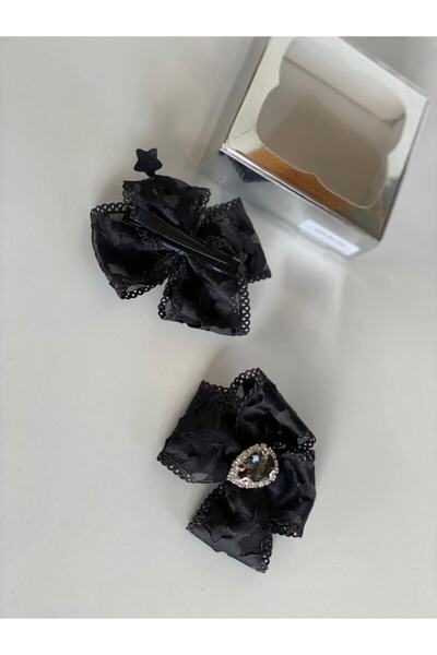 QUEEN AKSESUAR Black 2-Piece Crystal Stoned Girl's Baby Girl's Collar Buckle