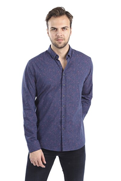 RAVANELLI Printed Burgundy Slim Fit Shirt