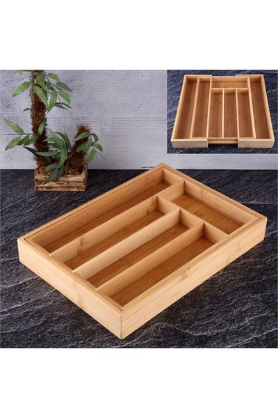 BALSA 7 Compartments Large Size Openable Adjustable Bamboo Wooden Drawer - Cutlery Dish Rack