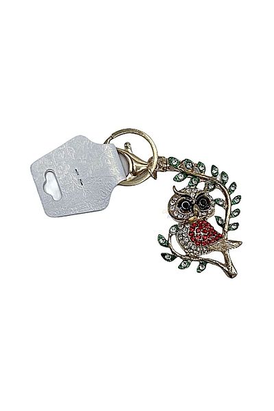 Dünyadan Hediyeler Red Crystal Stone Owl Keychain