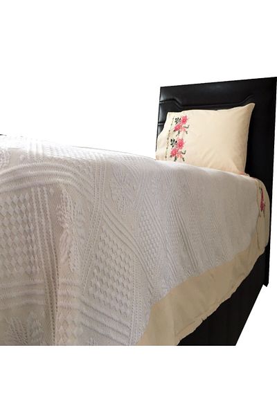 Yavuz Tekstil Cross Stitch Embroidered Single Pique Set Pink 100% Cotton 160 Cm X 220 Cm Pink