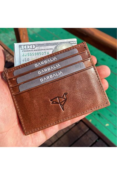 Garbalia 100% Χειροποίητο Crazy Leather Brown Unisex Slim Money Portfolio