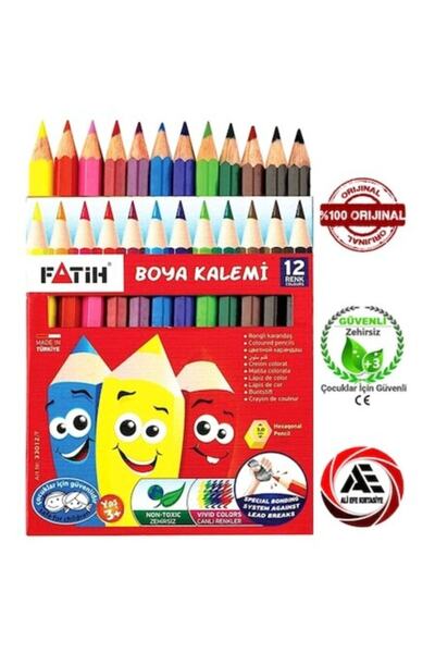 Fatih 12 Colors Half Size Cardboard Dry Crayons