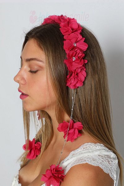 lohusahamile Fuchsia Maternity Crown with Dangling Earrings Lh2314