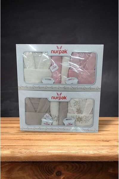 Nurpak Πολυτελές 3D Κεντημένο Σετ Οικογενειακό Μπουρνούζι Bougainvillea Bukle