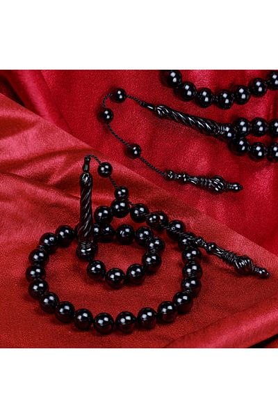TESBİHCİBABA Carved Workmanship Custom Made Erzurum Oltu Stone Rosary Tb8732