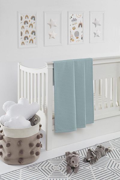 Upline Baby Blue 100% Cotton Baby Blanket(90x100)