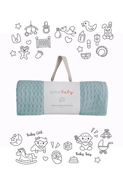 Upline Baby Blue 100% Cotton Baby Blanket(90x100)