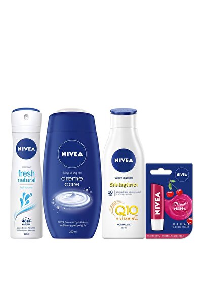 NIVEA Fresh Kadın Sprey+creme Care Duş Jeli 250 ml+q10 250 ml Losyon+dudak Kremi Kiraz
