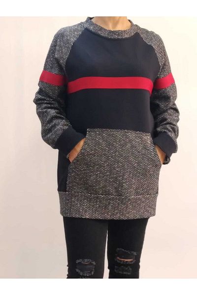 Mertcan Butik Hanorac cu mâneci raglan cu dungi roșii