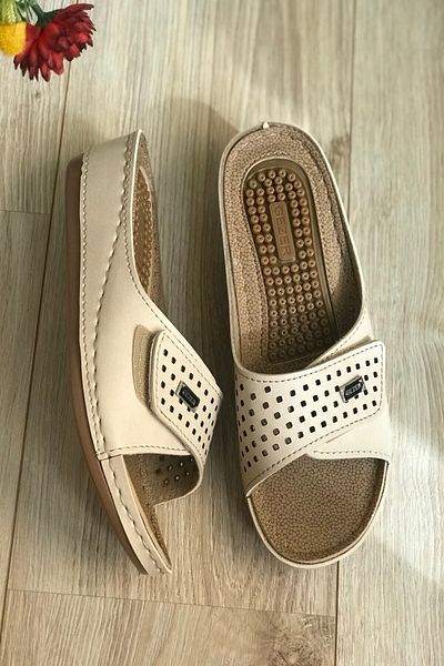 GEZER Σόλα μασάζ Ρυθμιζόμενη Velcro Ανατομική Σόλα Κρέμα Μητρικές Παντόφλες