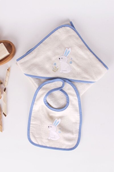 Baveno Tavşan Nakışlı Banyo Havlusu/kundağı & Önlük Seti