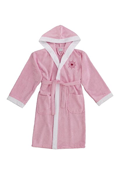 Z&R Home Rudder Pembe Kapüşonlu Bambu Çocuk Bornozu