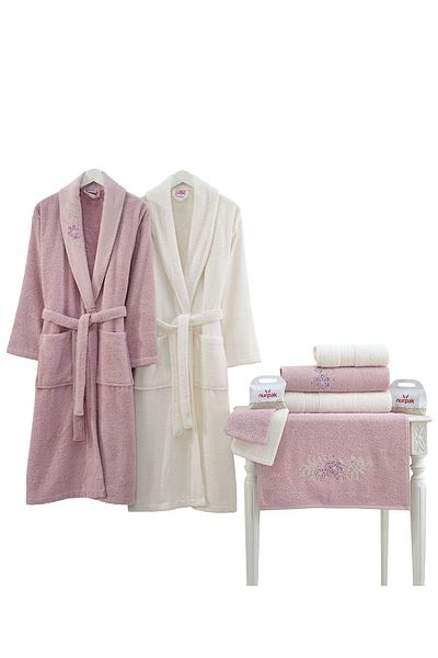 Nurpak Unisex Σετ Οικογενειακό Μπουρνούζι για Ενήλικες Bougainvillea Luxury Κεντημένο 10 Τεμάχια
