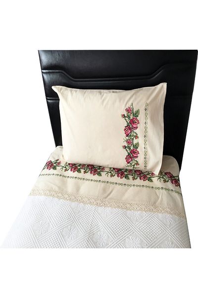 Yavuz Tekstil Cross Stitch Embroidered Single Pique Set Claret Red 100% Cotton 160 Cm X 220 Cm Claret Red