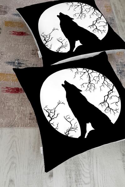 Realhomes وسادة أرضية بنمط الذئب على خلفية سوداء