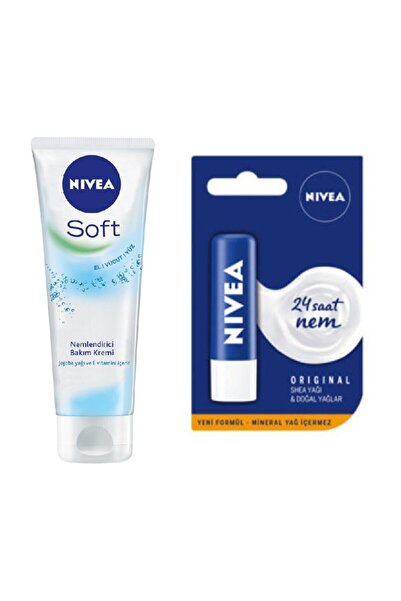 NIVEA 75 مل كريم ناعم لليدين والجسم + 4.8 جرام أساسي للشفاه