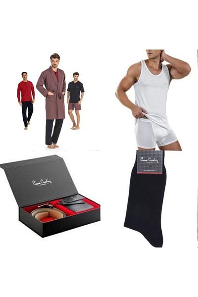 Pierre Cardin Σετ προίκας 4 τεμαχίων Robdöşambr Αθλητικό Σετ Μπόξερ Κάλτσες και Πορτοφόλι Ζώνης Claret Red