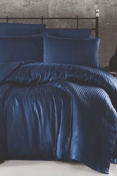 LA PERLE Ecosse Satin King Navy Blue Double Duvet Cover Set