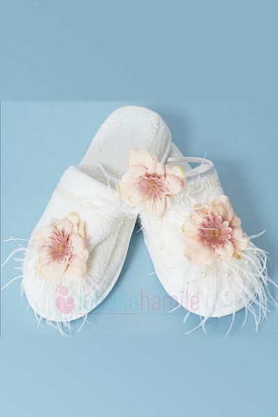 lohusahamile Lh13023 Salmon Feather Şebboy Maternity Crown and Maternity Slippers Set