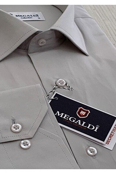 MEGALDİ Erkek Düz Gri Cepli Gömlek