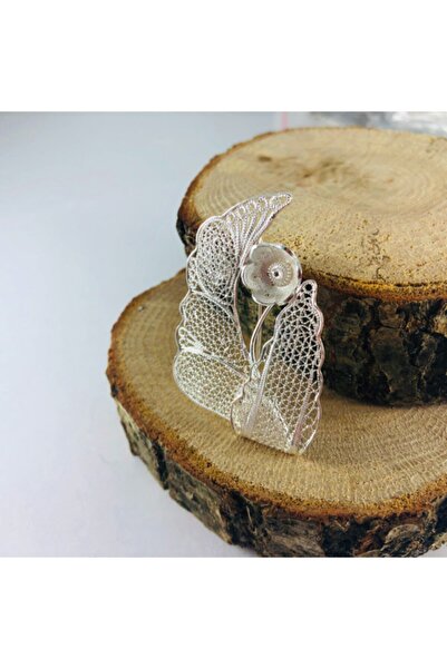 Sungurbey Gümüş Dünyası Çiçek Işlemeli Telkari El Sanatı Gümüş Broş