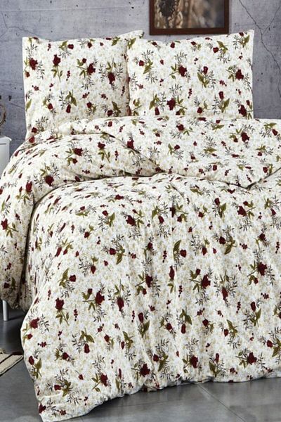 MAJESTE Crispy Floral Ranforce Duvet Cover Set Fiore Flower - Cream/burgundy