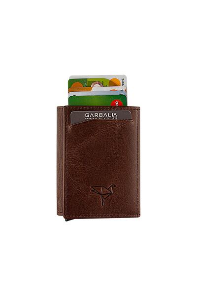 Garbalia %100 El Yapımı Crazy Deri Mekanizmalı Kahverengi Kartlık Para Portföy