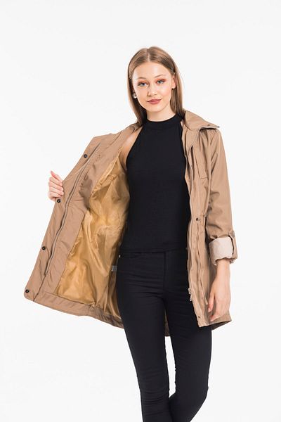 ladyzey Women's Gathered Waist, Side Pocket, Foldable Sleeve Lined Trench Coat