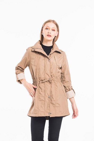 ladyzey Women's Gathered Waist, Side Pocket, Foldable Sleeve Lined Trench Coat