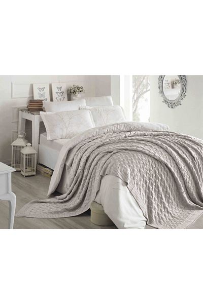 Betires Home Knitted Double Blanket Beige