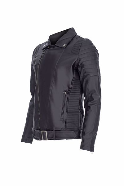 Oliggopol Мъжко черно кожено яке Slim Fit с диагонален цип