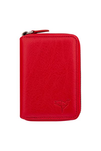 Garbalia Genuine Leather Unisex Red Card Holder Money Portfolio Calfskin