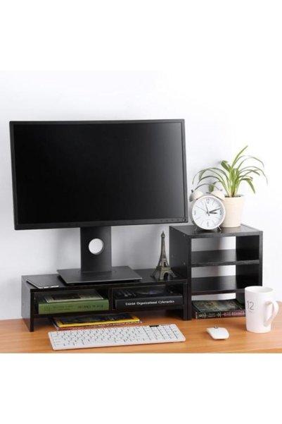 TNCN Mobilya Black Computer Monitor Riser and 3-Tier Desktop Shelf