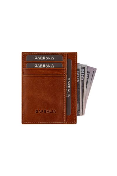 Garbalia 100% Χειροποίητο Crazy Leather Διπλής Όψης Unisex Mustard Yellow Card Holder Money Portfolio