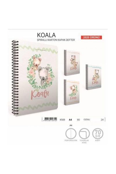 Gıpta Copertă din carton spiralat Koala 80 Yp A4 Caiet cu rigle