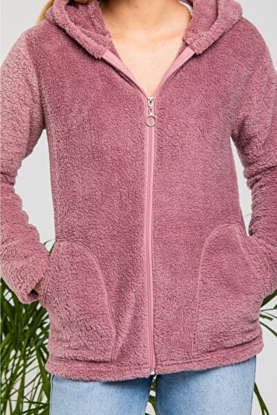 MODA VUSLAT Kadın Gül Kurusu Fermuarlı Polar Hırka