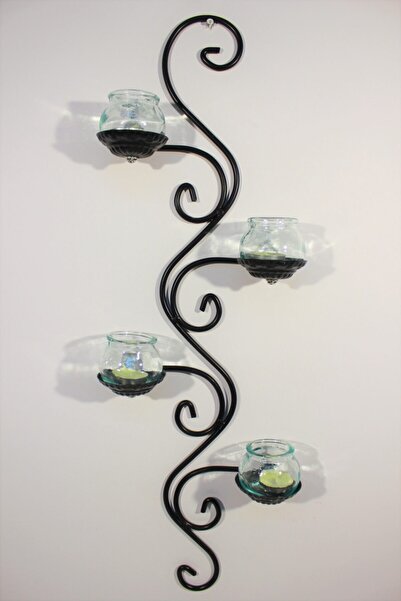 DOĞA HEDİYELİK HOME Ferforje Duvar Mumluğu 4 Şeffaf Camlı