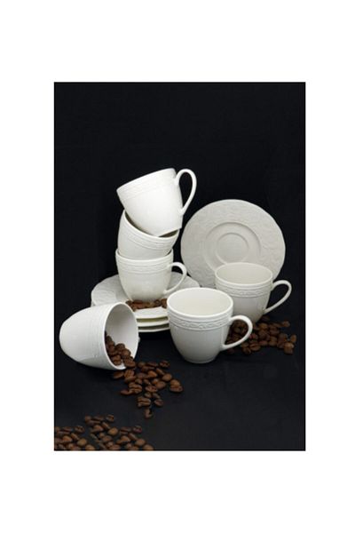 Kütahya Porselen Bone Başak Plain 12 Piece Coffee Cup Set