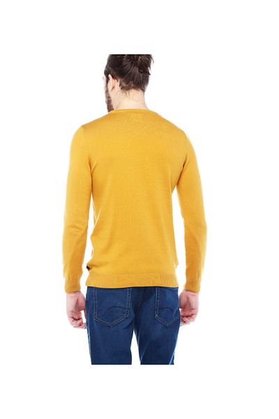 FBI Men's Mustard Slim Fit Basic Crew Neck Knitwear Sweater 93039