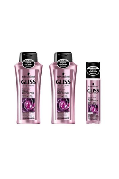 Gliss Glıss Serum Deep Repair - 3 Piece Set (2 Shampoo + Liquid Conditioner)