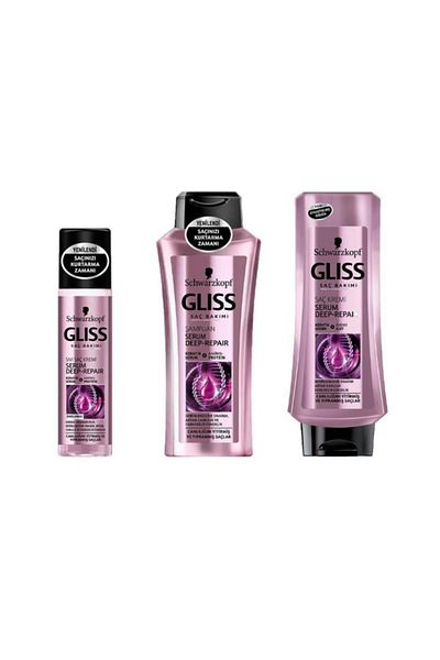 Gliss Glıss Serum - Deep Repair 3 Piece Set (Shampoo+Cream+Liquid Conditioner)