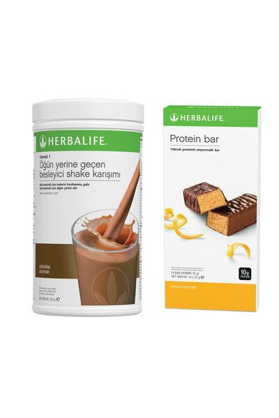 Herbalife Formül 1 Shake Çikolata 550gr + 14 Lü Protein Bar Limon Aromalı