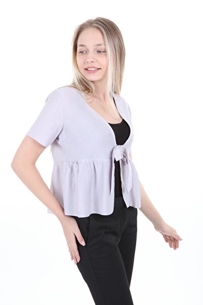 DISENTIS MODEST Сірий болеро з короткими рукавами - жіночий, зав'язується спереду