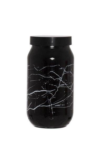 krommet Herevin 1000 Cc Black Colored Marble Printed Glass Jar