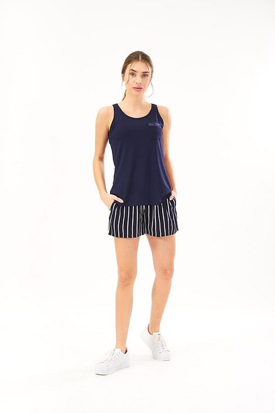 PJS Women's Navy Blue Striped Strappy Shorts Set 22224